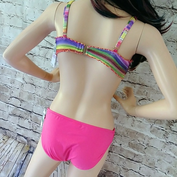 HP! Becca Yellow/Pink Palm Trees Swim Bikini Top - Picture 4 of 5